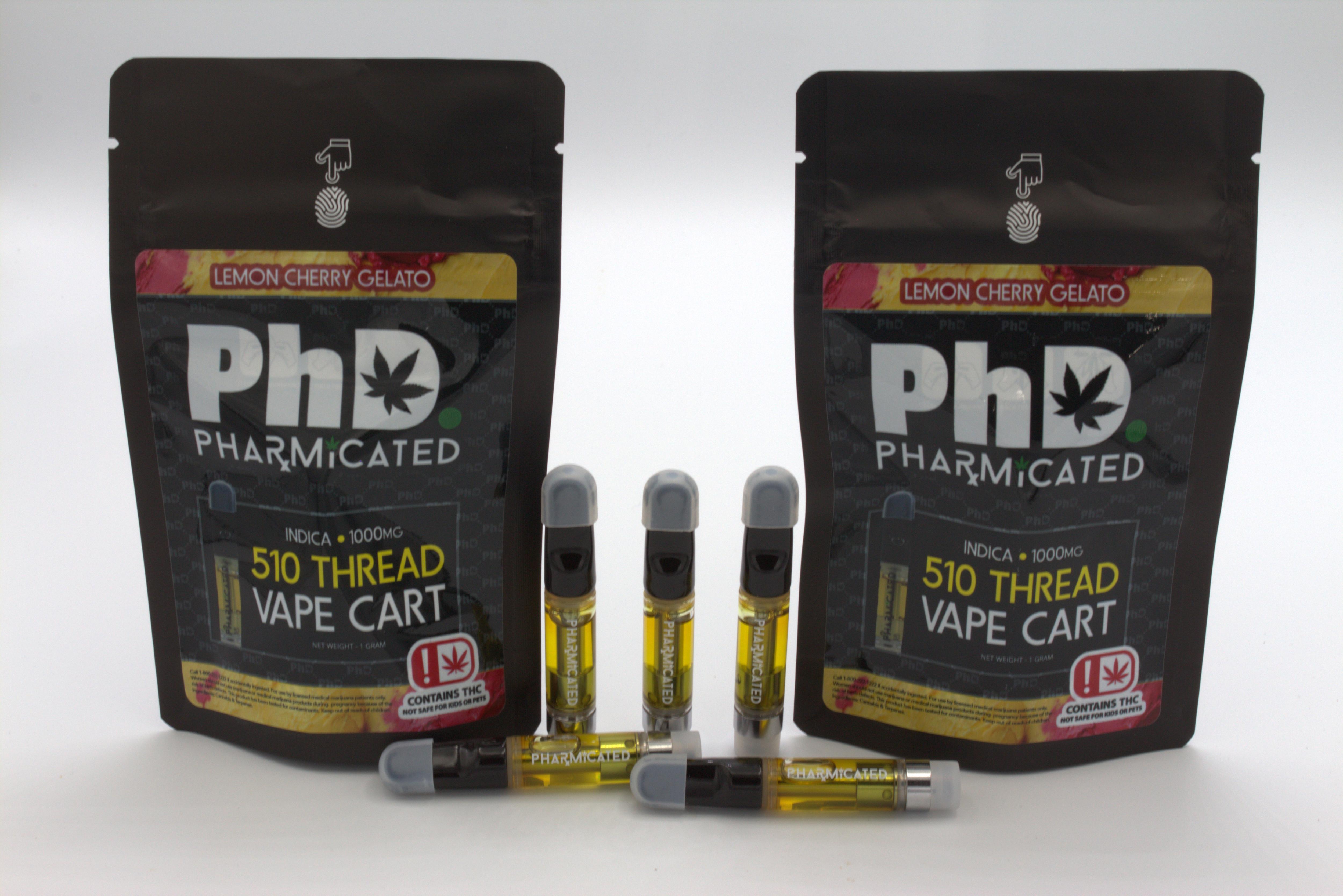 Pharmicated 510 Thread Vape Cart - 1000 mg - Lemon Cherry Gelato (Case Size: 5 Each) (I)