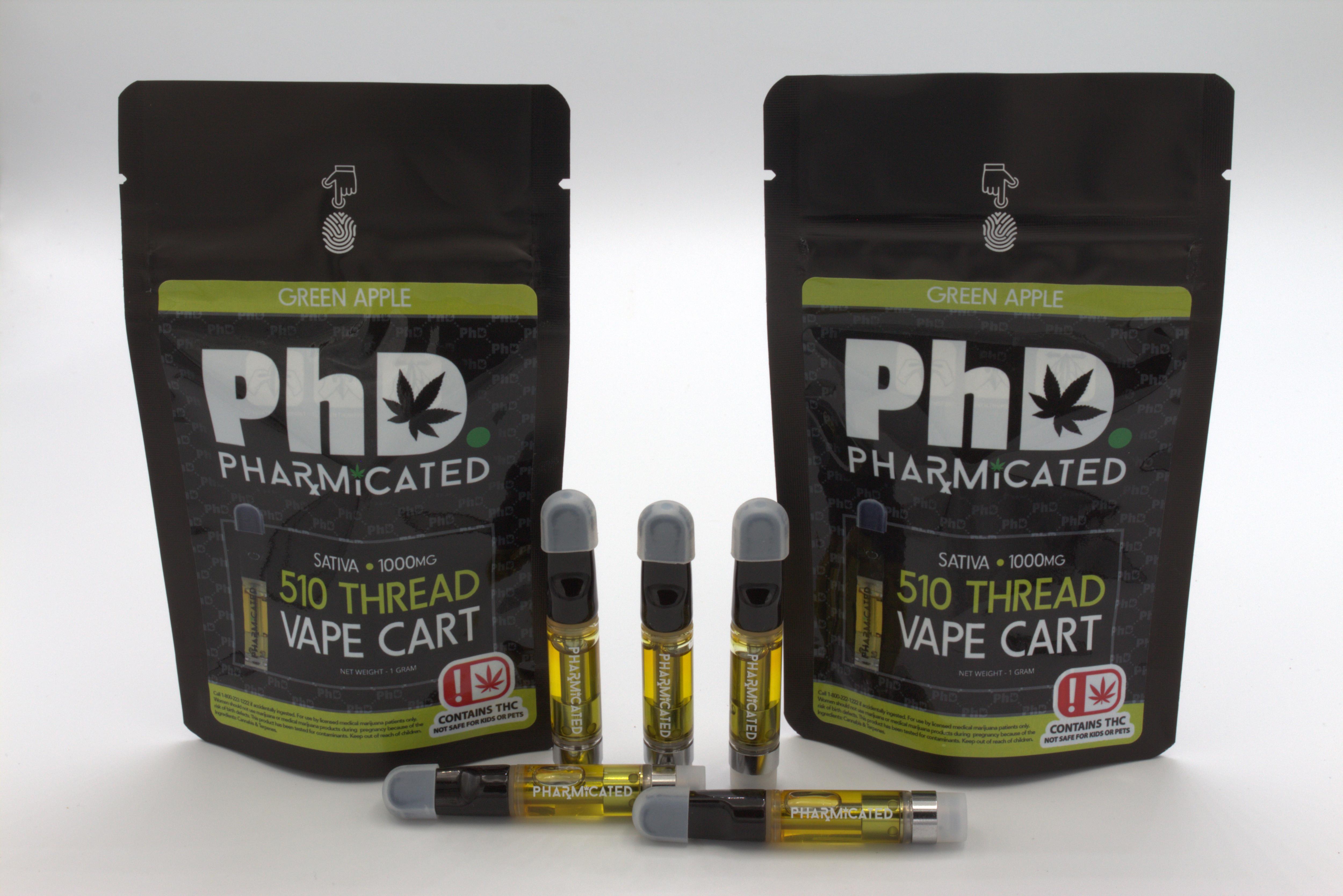 Pharmicated 510 Thread Vape Cart - 1000 mg - Green Apple (Case Size: 5 Each) (S)