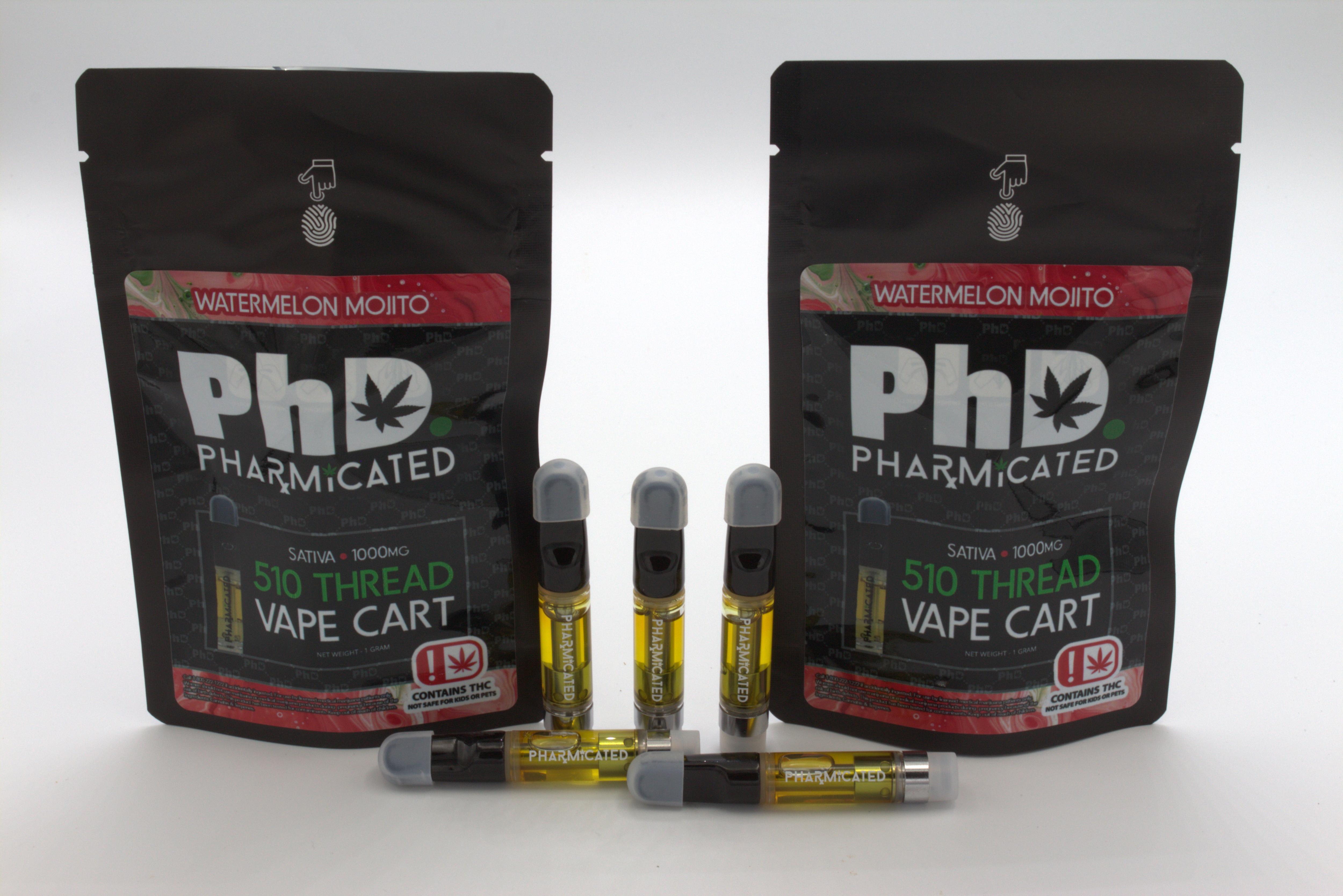 Pharmicated 510 Thread Vape Cart - 1000 mg - Watermelon Mojito (Case Size: 5 Each) (S)