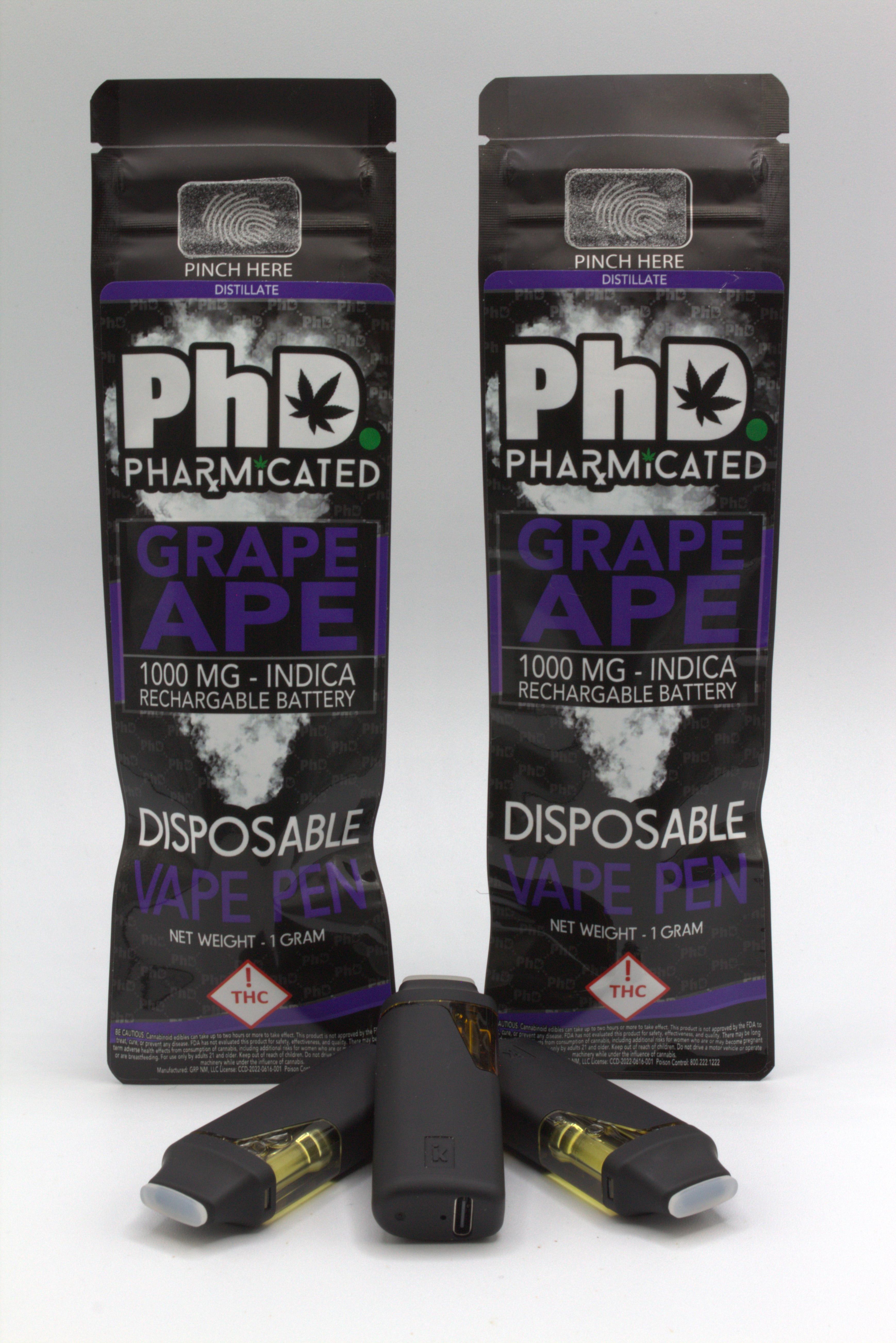 PhD Disposable Vape Cart - 1000 mg - Grape Ape (Case Size: 5 Each) (I)