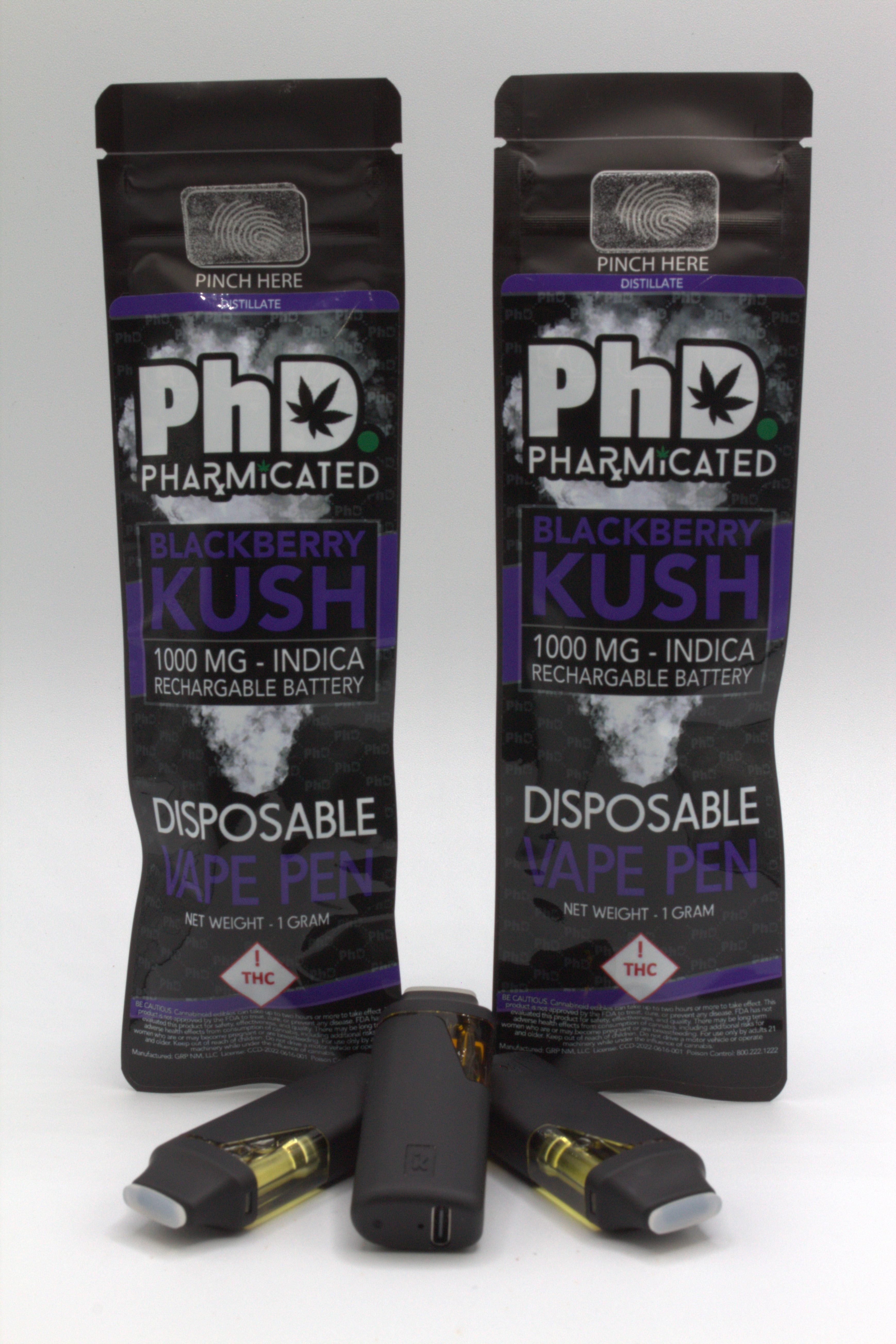 PhD Disposable Vape Cart - 1000 mg - Blackberry Kush (Case Size: 5 Each) (I)