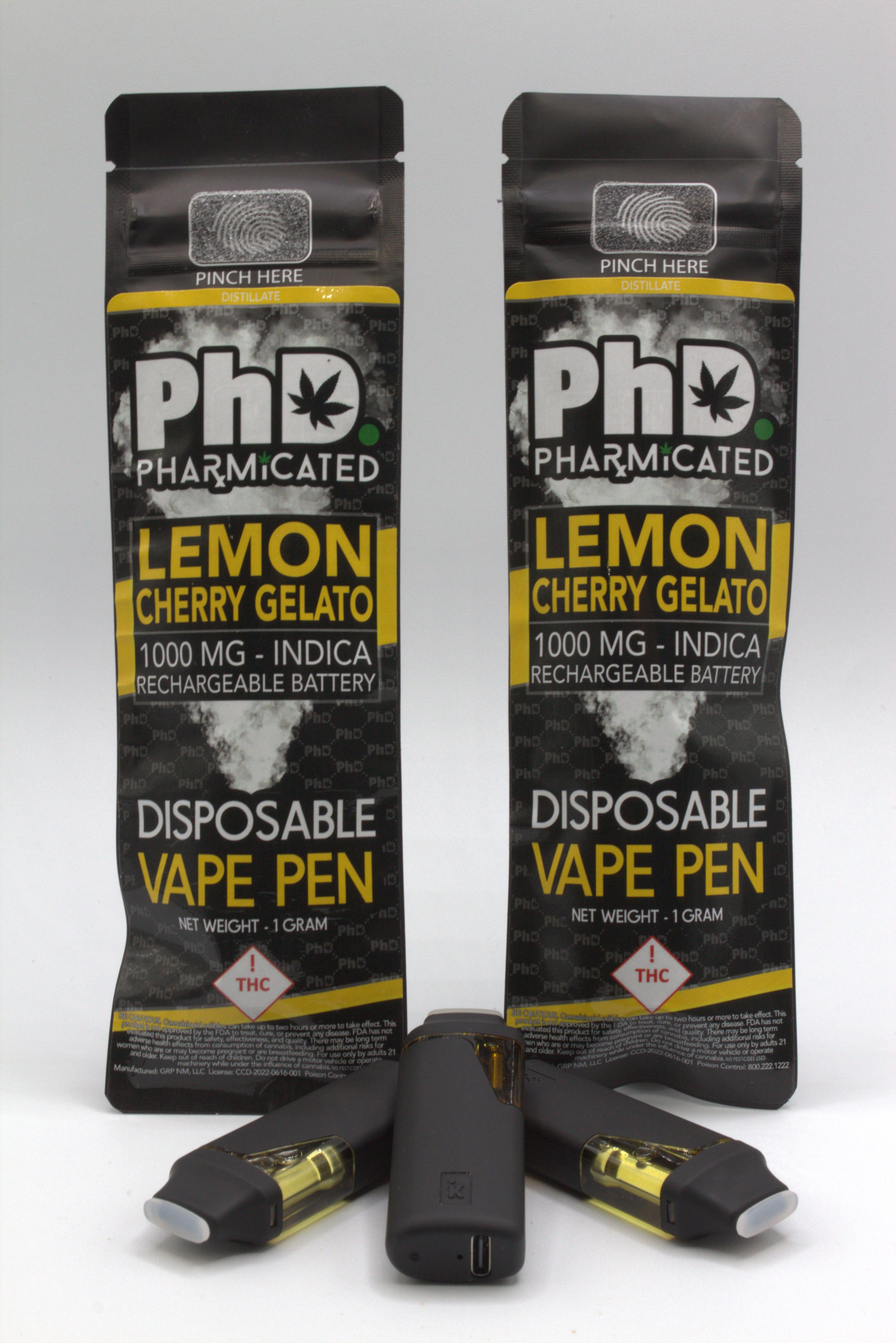 PhD Disposable Vape Cart - 1000 mg - Lemon Cherry Gelato (Case Size: 5 Each) (I)