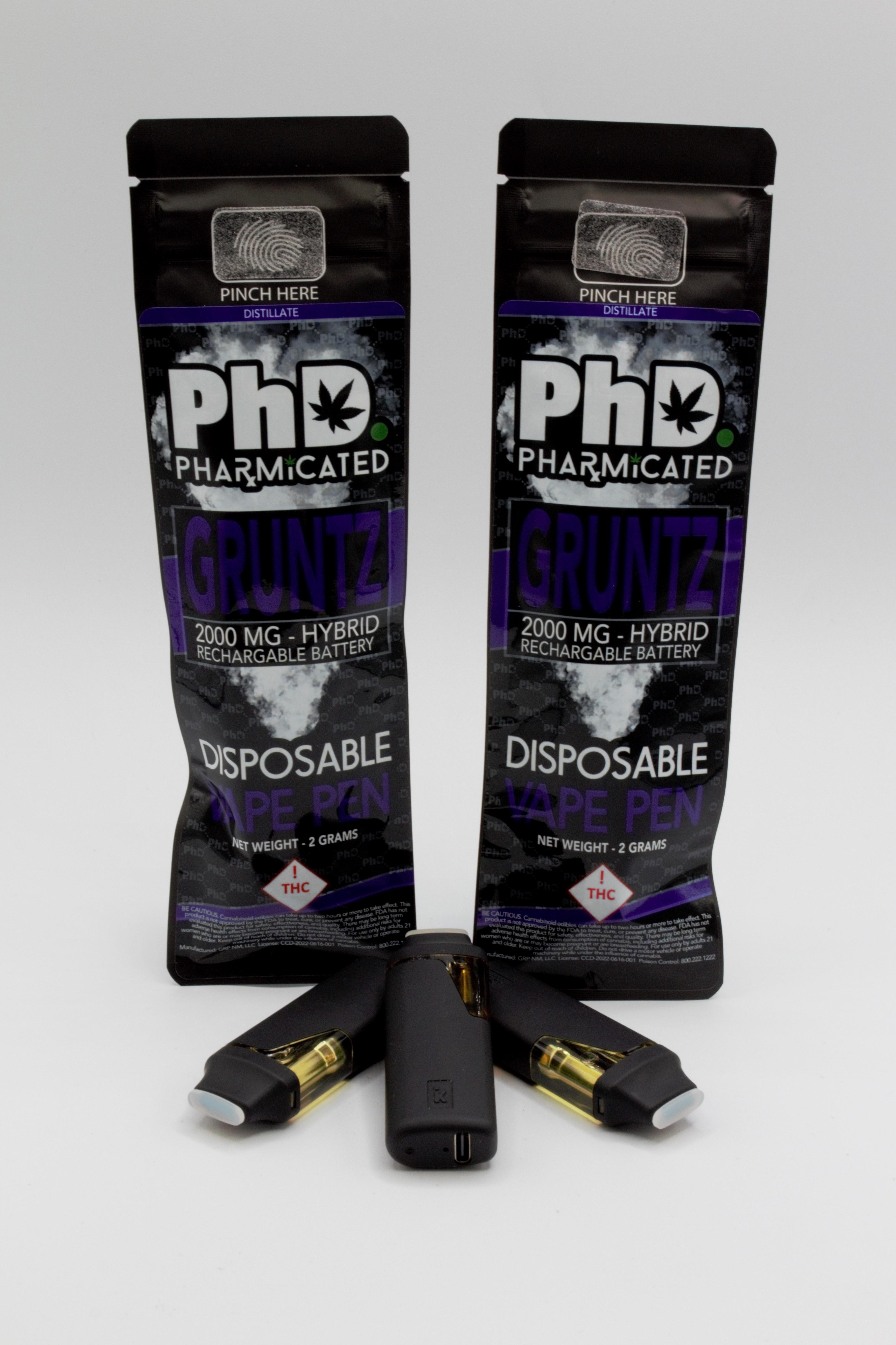 PhD Disposable D9 Vape Cart - 2000 mg - Gruntz (Case Size: 5 Each) (H)