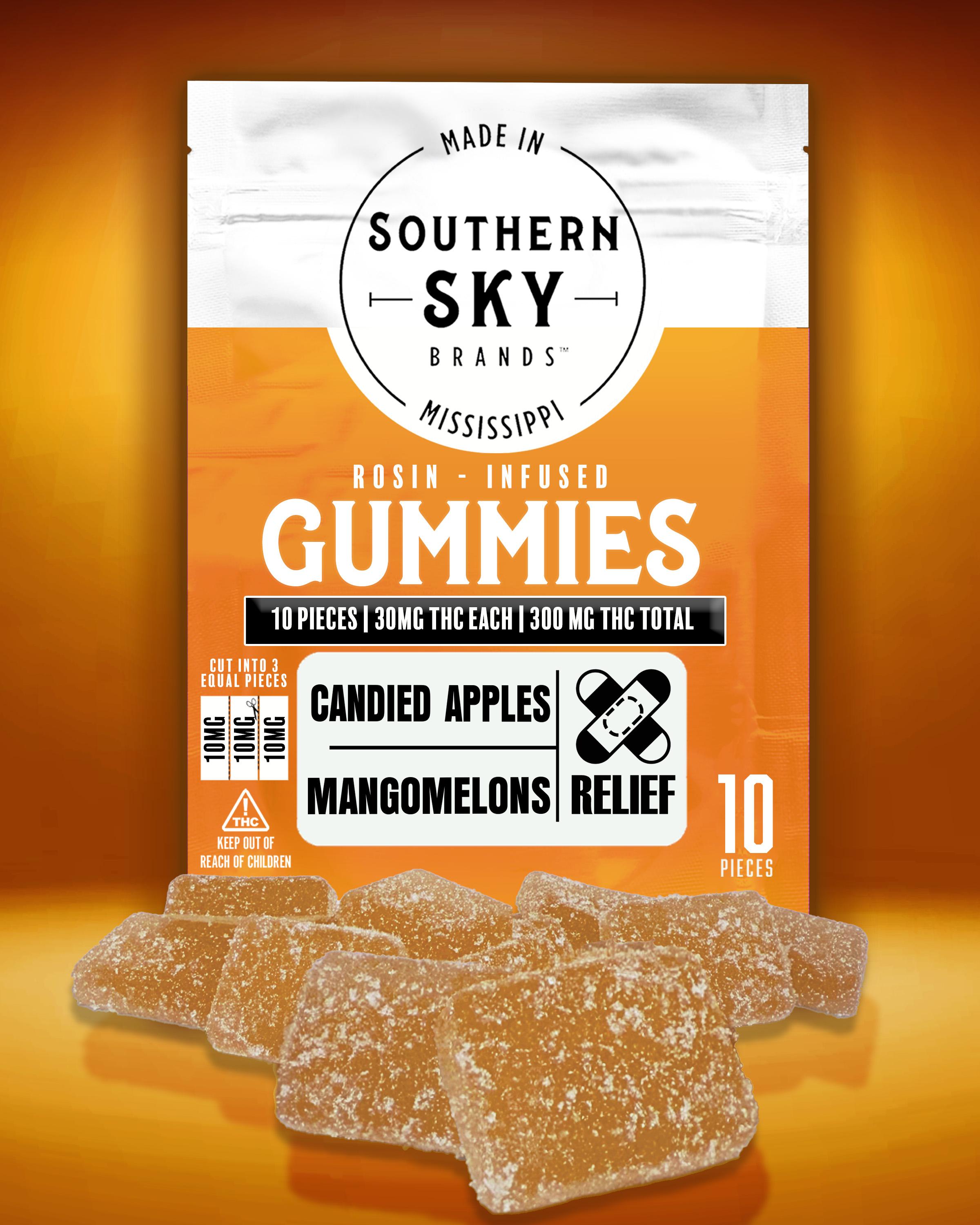 300mg LIVE ROSIN Mangomelons Gummies [Candied Apples] - 31.2mg THC - INDICA