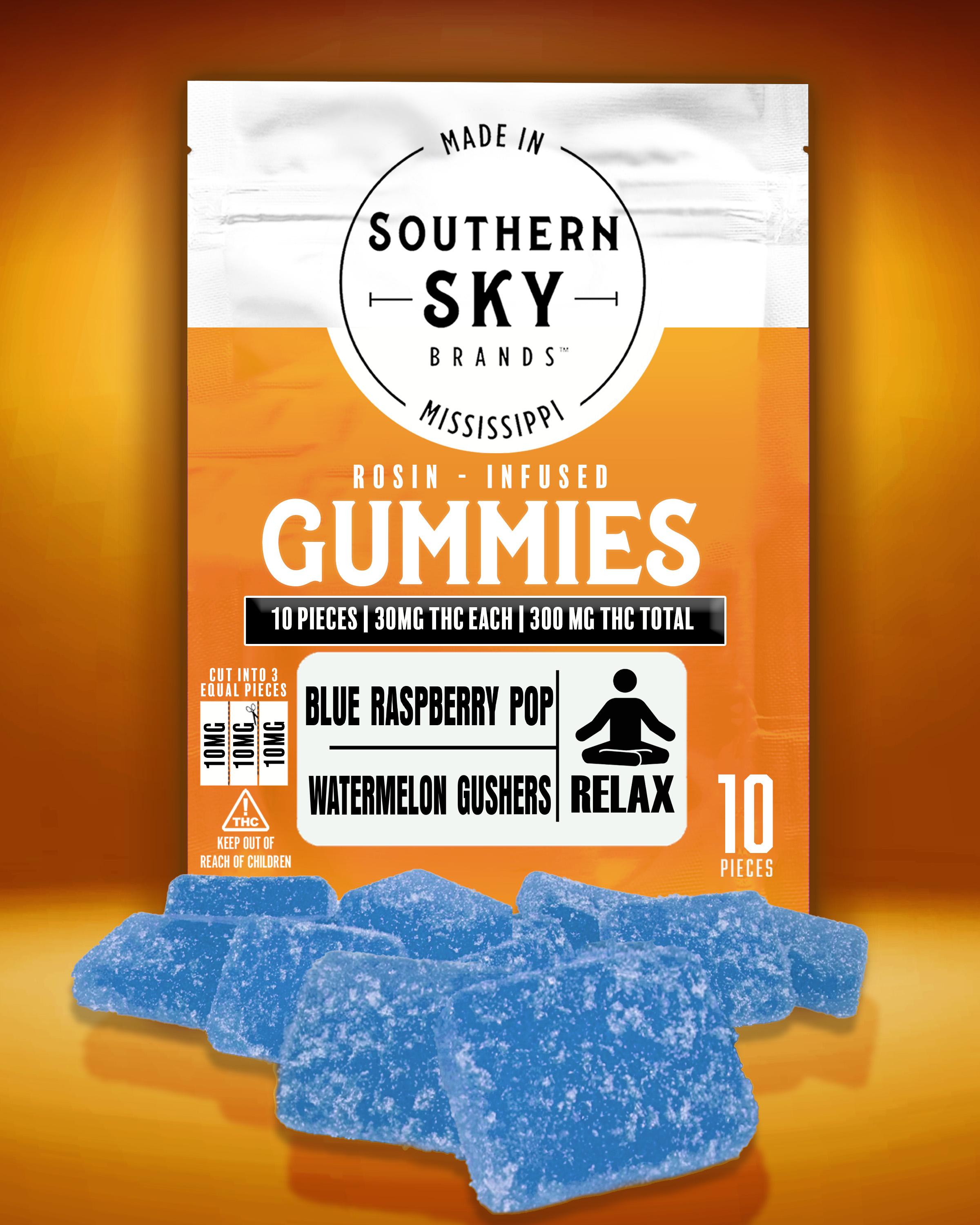 300mg LIVE ROSIN Blue Raspberry Pop Gummies [Watermelon Gushers] - 30.5mg THC - HYBRID
