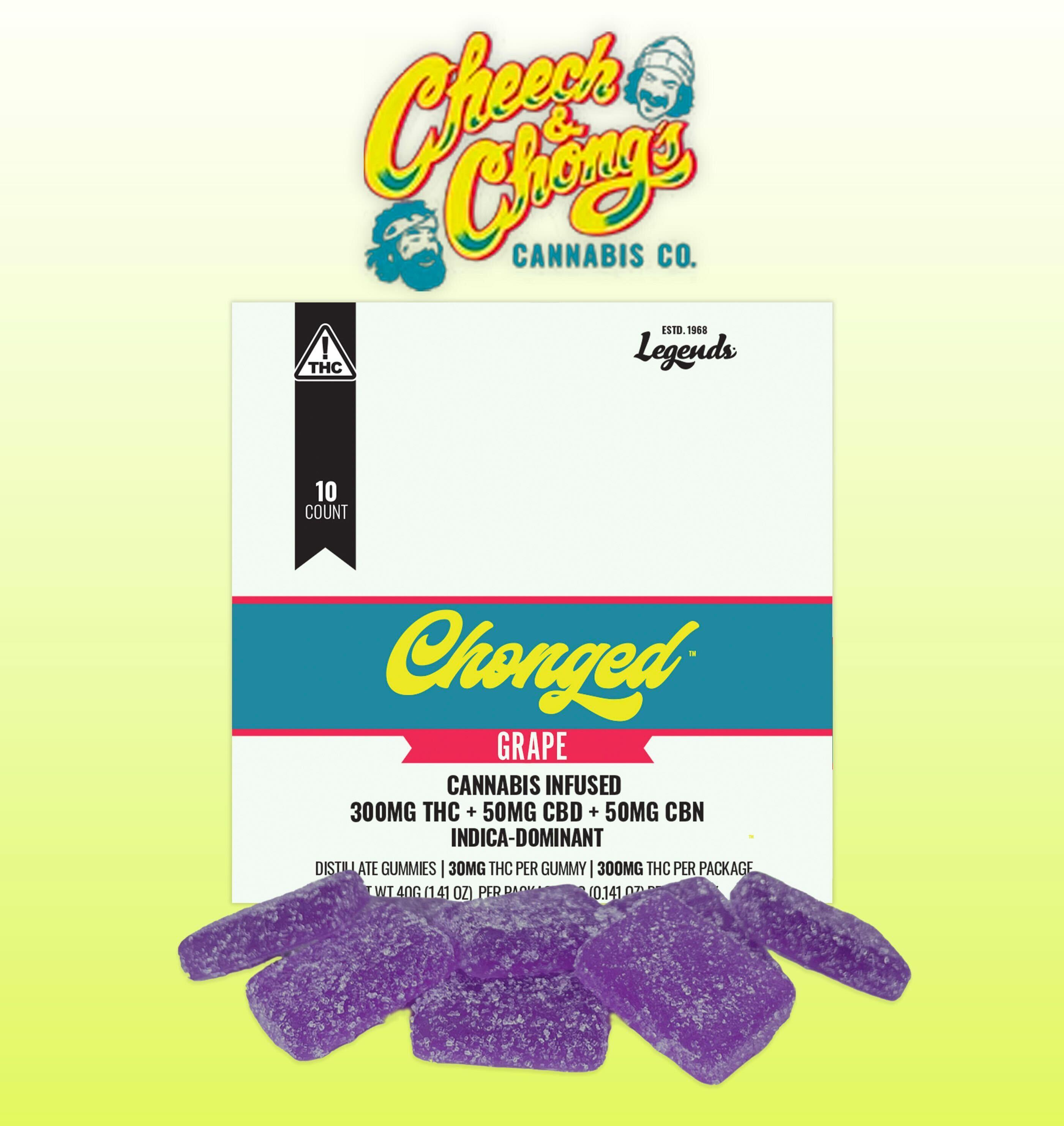 Cheech and Chong - 300:50:50 THC:CBD:CBN Grape Gummies - 32.5mg/piece - INDICA