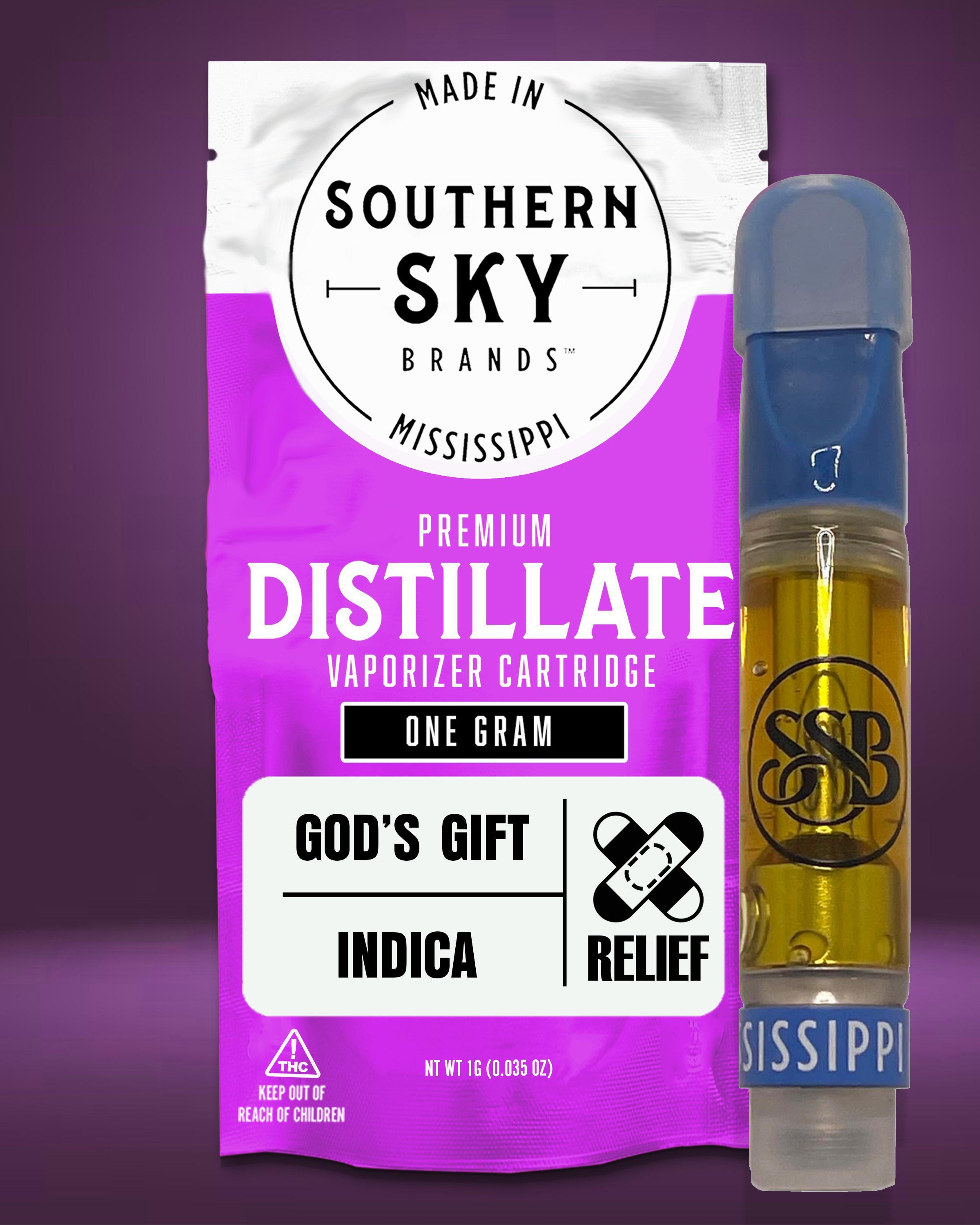 1g God's Gift Vape Cart (59.8% THC, 20.7% CBD, 3.1% CBG) - Indica