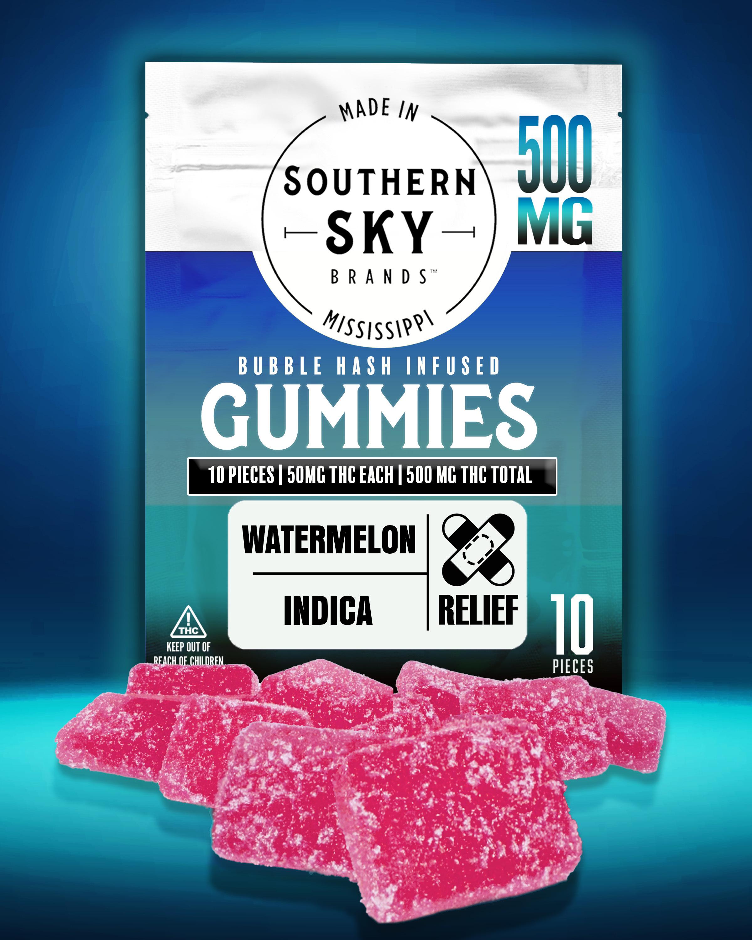 500mg Solventless Watermelon Indica Gummies [Bubble Hash-Infused] - 50.5mg THC