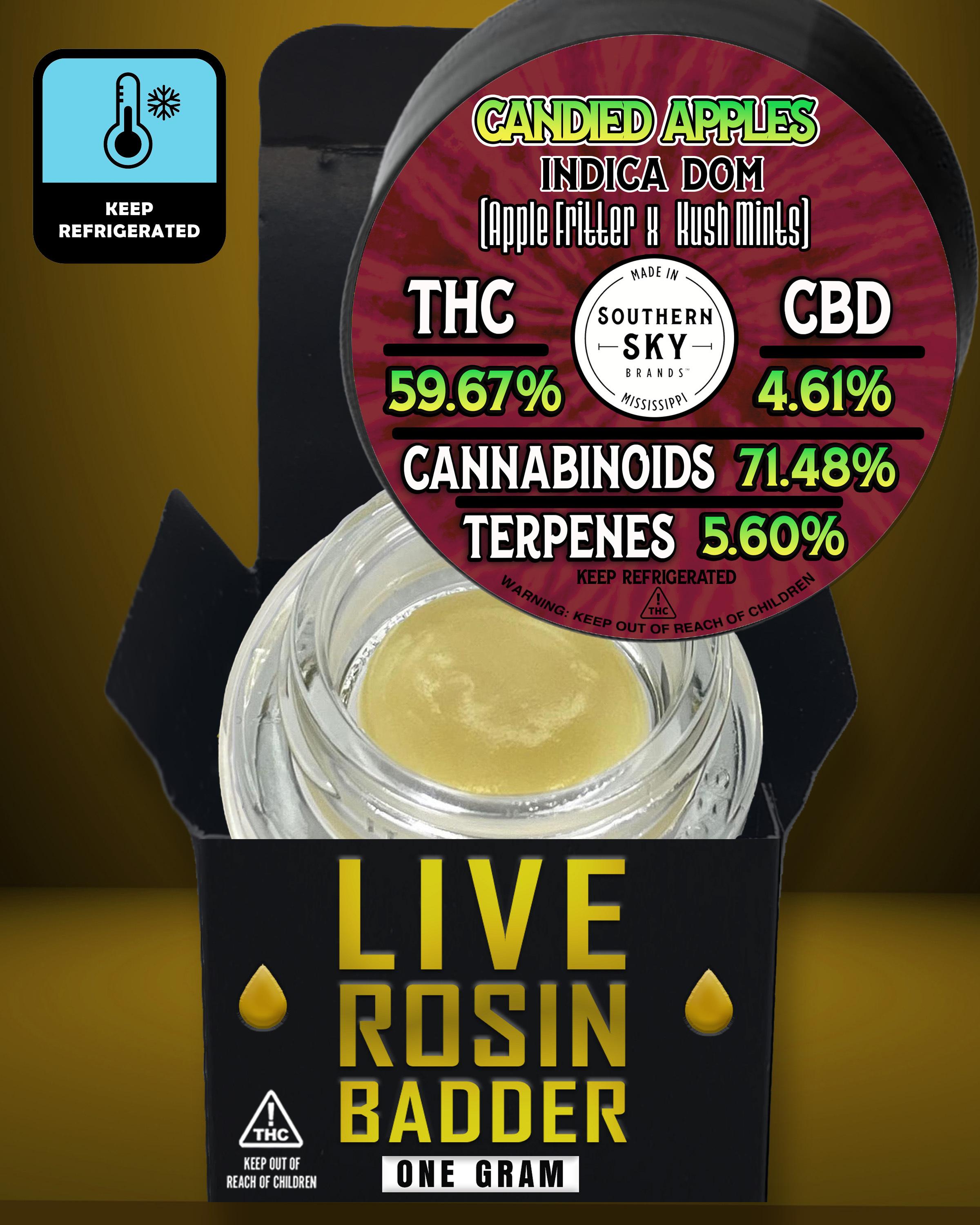 1g Candied Apples - LIVE ROSIN BADDER Jars (59.7% THC, 5.60% Terpenes) - INDICA