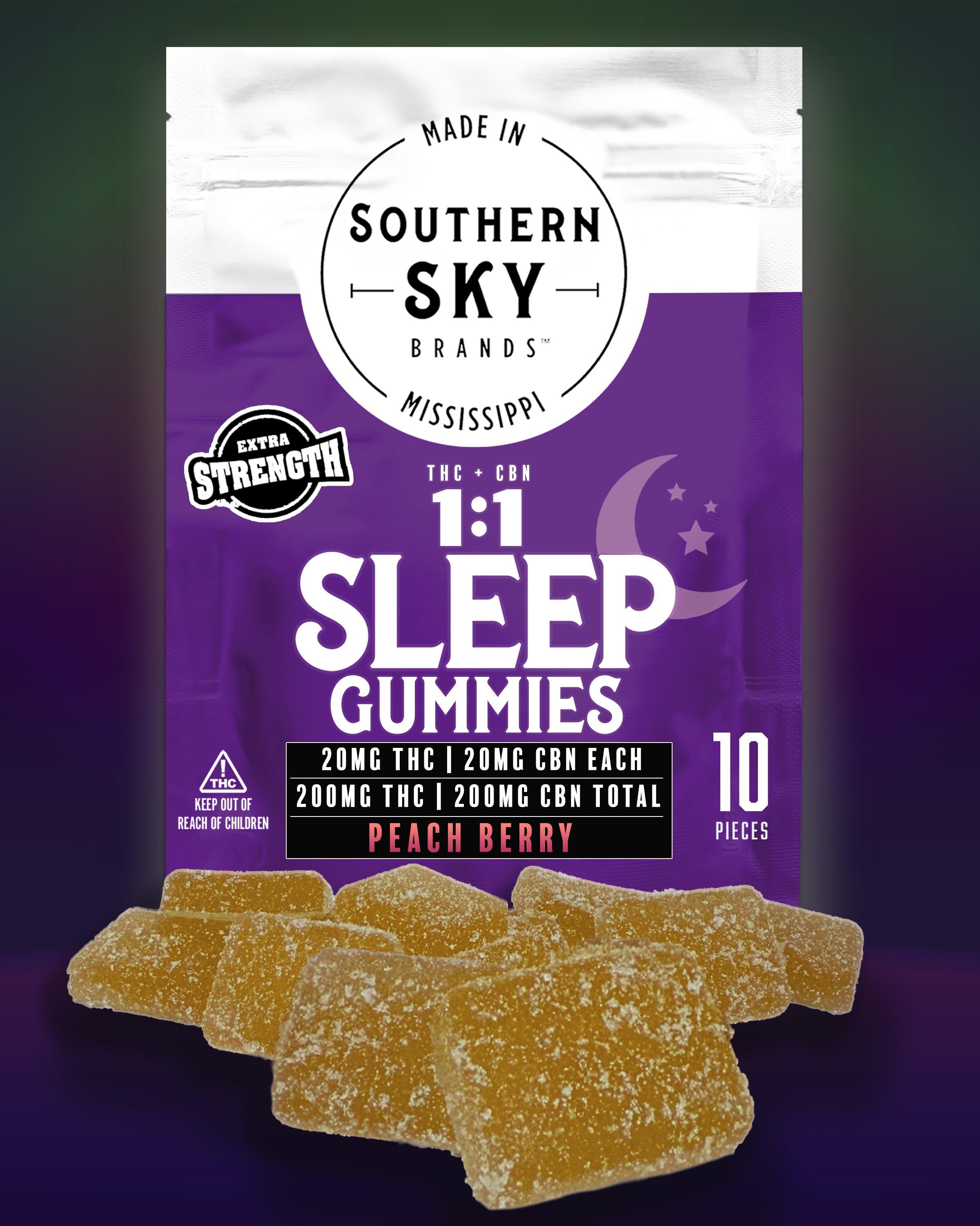 1:1 THC:CBN 200mg Peach Berry Sleep Gummies - 20.8mg THC + 20.6mg CBN - INDICA