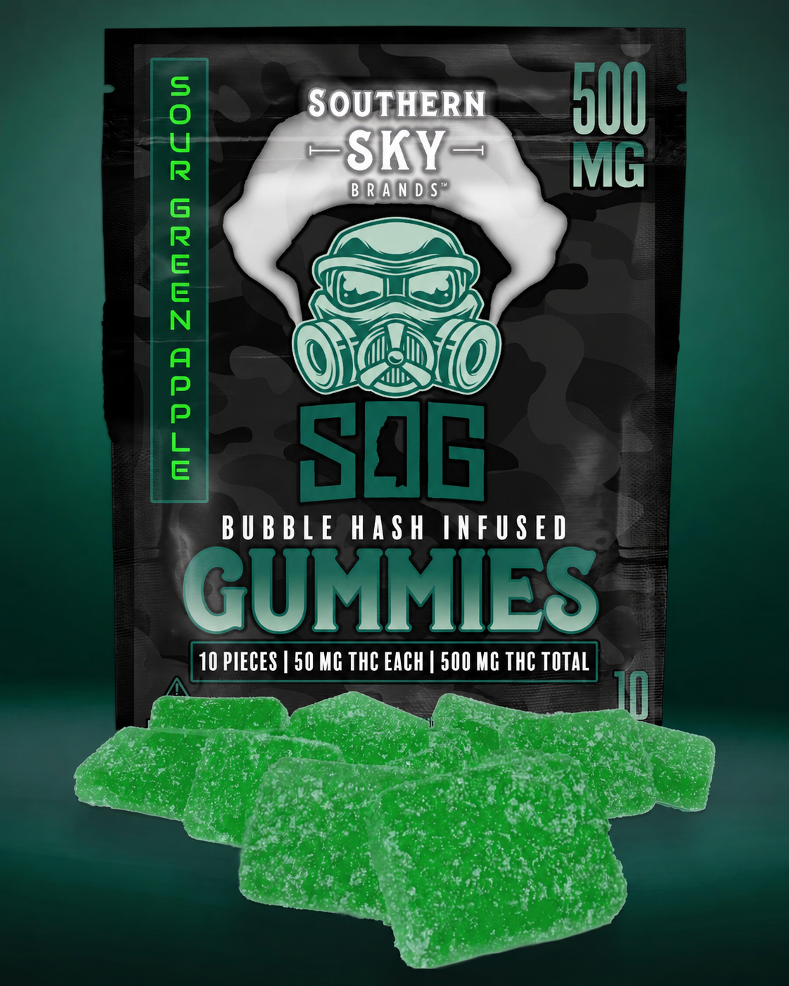 [Sea Of Green X SSB] 500mg Solventless Sour Green Apple Gummies [Bubble Hash-Infused] - 46.4mg THC