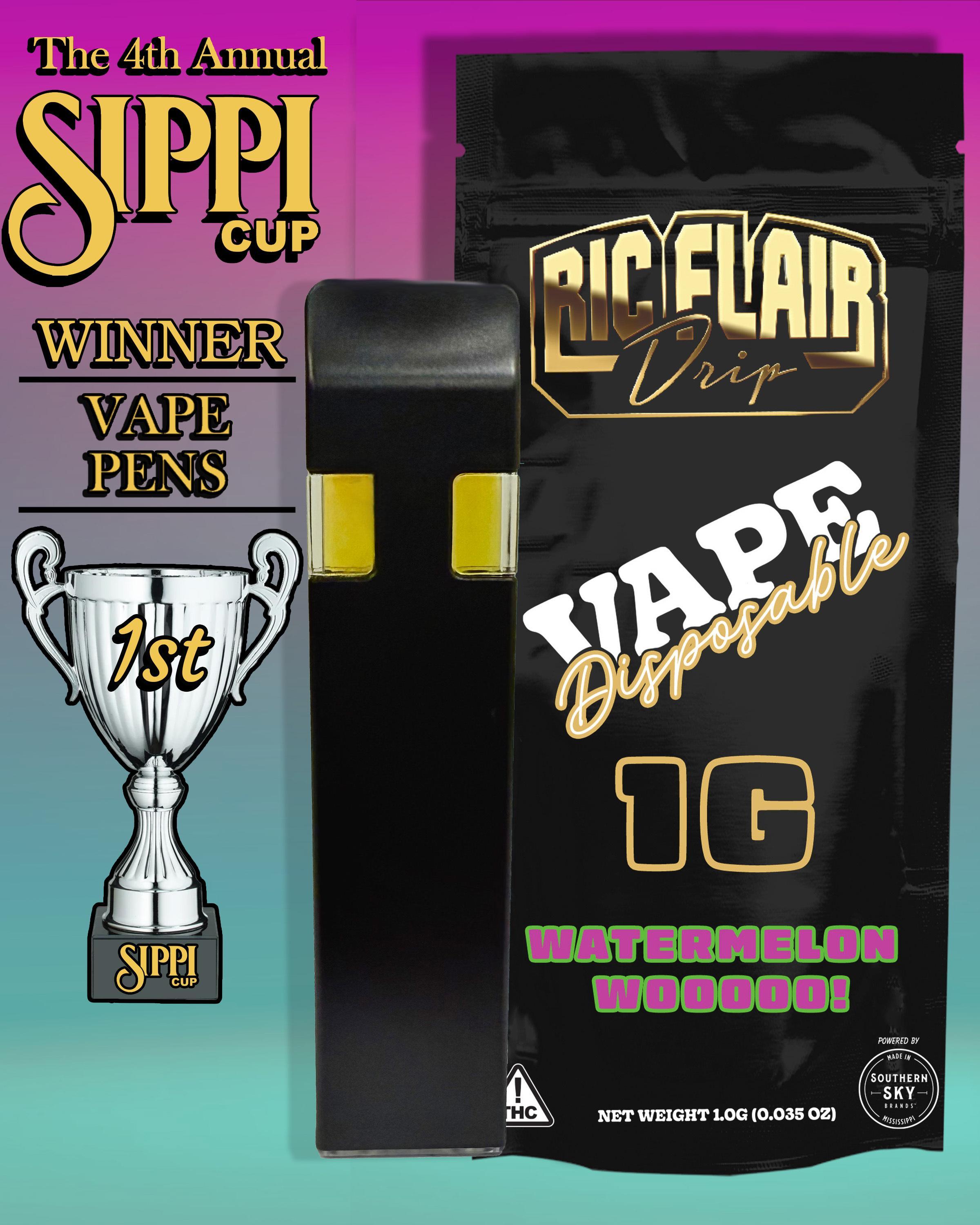Award-Winning Ric Flair Drip - 1g Watermelon Woo Disposable Vape (58.8% THC, 21.1% CBD, 2.4% CBG) - INDICA