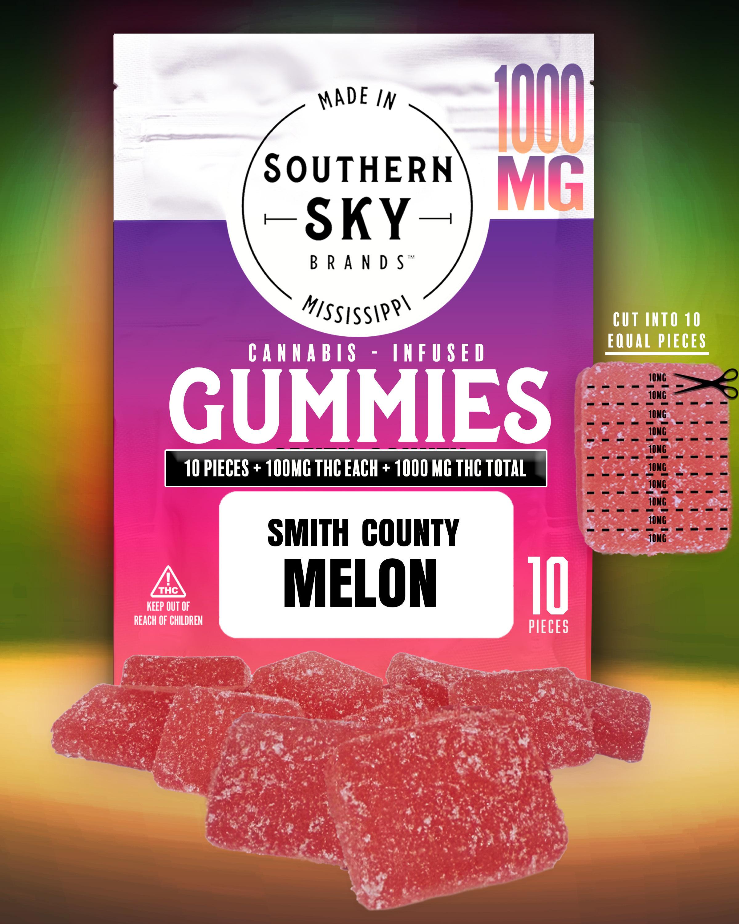 (100mg x 10) 1000mg Smith County Melon Gummies - 98.2mg/piece - SATIVA