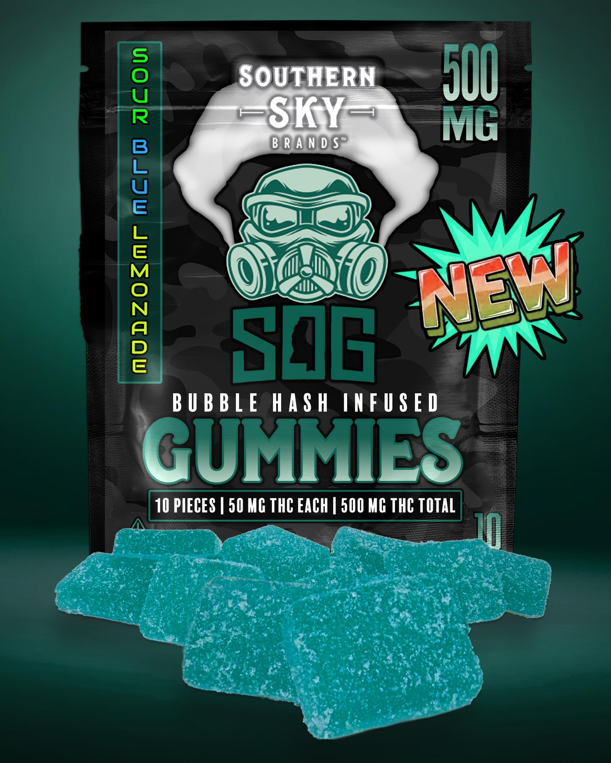 [Sea Of Green X SSB] 500mg Solventless Sour Blue Lemonade Gummies [Bubble Hash-Infused] - 45.3mg THC